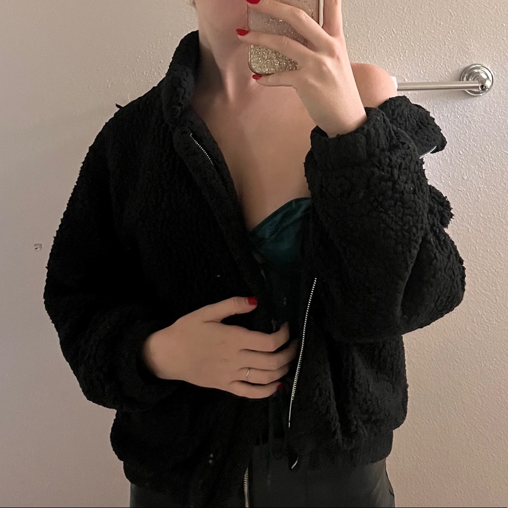 Black fuzzy zip up jacket